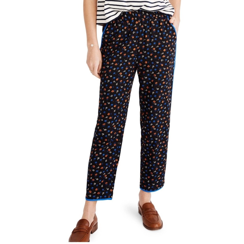 Madewell Prairie Posies Track Trousers Floral True Black Blue Piping Pants Small